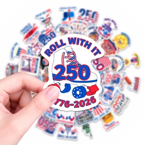 Detail of USA 250th anniversary roller skate sticker with patriotic 1776-2026 design