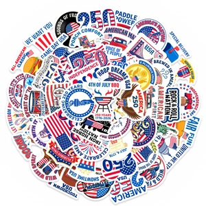 50-piece set of USA 250th anniversary stickers with patriotic red white and blue motifs