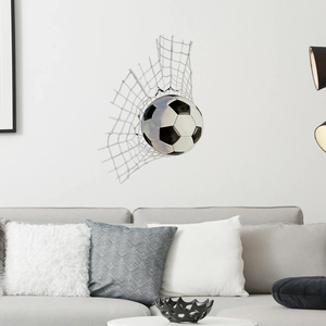 3D soccer ball wall decal breaking through wall for modern minimalist home decoration