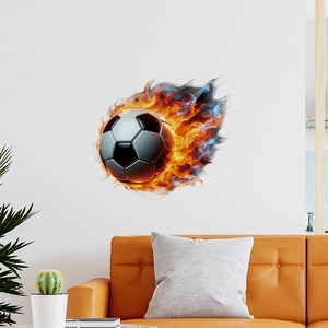 3D burning soccer wall sticker with orange and blue flames for home living room decor