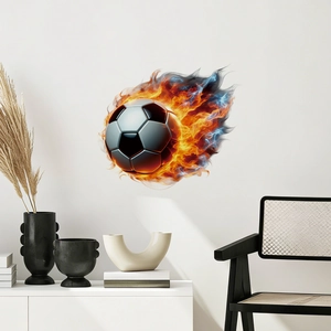 Removable waterproof wall sticker featuring a dynamic football with fire and ice effects
