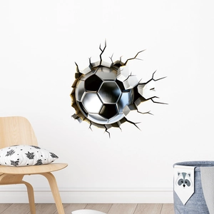 3D soccer ball wall sticker with realistic wall crack effect for modern home decor