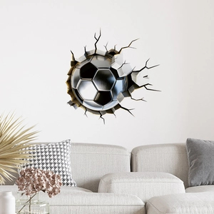 3D football wall decal with realistic broken wall effect for living room decoration