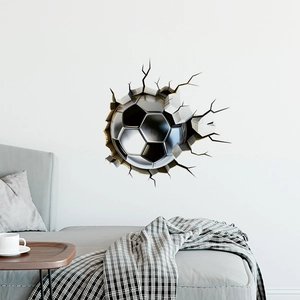 Detail of 3D football wall sticker featuring realistic cracked wall effect for home decor