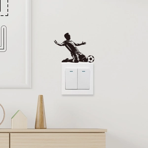 Black soccer player silhouette wall sticker for home switch panel decoration