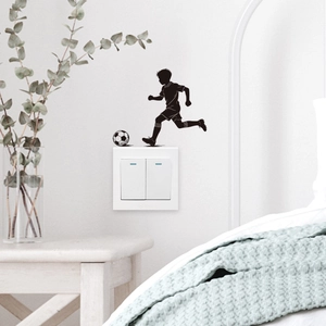 Soccer player wall sticker for light switch decor with minimalist athlete silhouette