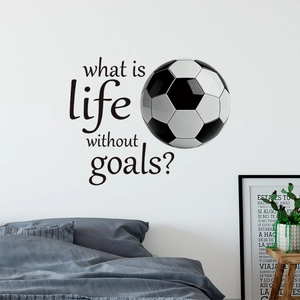 3D soccer ball wall sticker with motivational text What is life without goals for decor