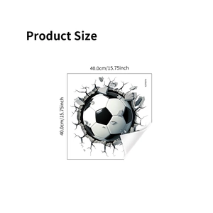 3D sports wall sticker featuring a football breaking through a brick wall, 40cm size