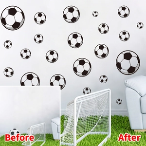 Before and after comparison of football wall stickers in a sports-themed room
