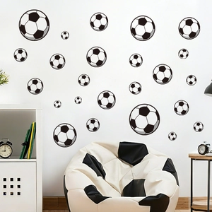 Classic soccer ball wall decals set for kids bedroom decor on clean white walls