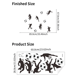 Waterproof soccer wall sticker set with football player silhouettes 85cm x 67cm size