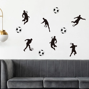 Soccer player silhouettes wall decals set for modern home decor in sports theme room