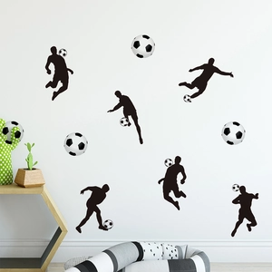 Self-adhesive soccer player silhouettes and football wall sticker set for room decor