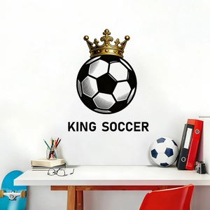 Waterproof King Soccer wall sticker with crown design on a white room wall background