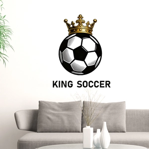 Modern King Soccer wall sticker featuring a football with golden crown in minimalist living room