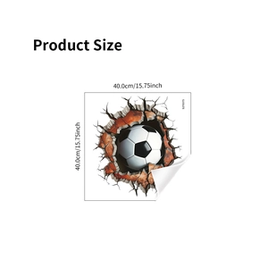 3D soccer ball wall sticker with cracked brick effect and product size measurements