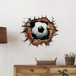 3D football wall sticker with dynamic broken wall effect for sports style home decoration