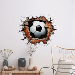 3D football wall sticker with realistic broken wall effect for home sports decor