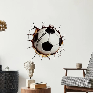 3D football wall sticker with realistic wall crack effect for living room decor