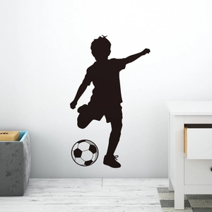 Waterproof wall decal showing a black soccer boy silhouette and classic football sticker