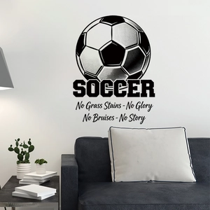 Soccer wall decal with motivational quote No Glory and No Story in modern living room decor