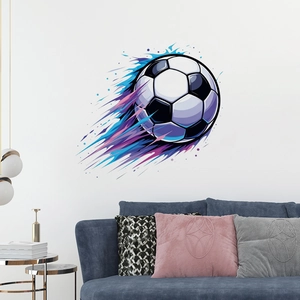 Adesivo murale dinamico con pallone da calcio ed effetti di spruzzi colorati