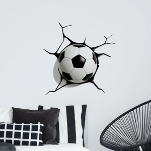 Sticker mural football 3D avec effet de fissure réaliste pour décoration moderne