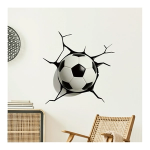 Sticker mural 3D football avec effet de fissure pour décoration intérieure de sport