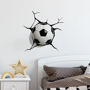Sticker mural 3D football avec effet de fissure pour décor de chambre sportive