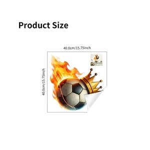 Waterproof PVC flaming soccer ball wall sticker with crown, size 15.75x15.75 inches