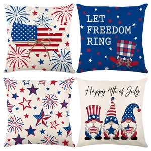 Set of four 4th of July Independence Day pillow covers with US flag and firework designs