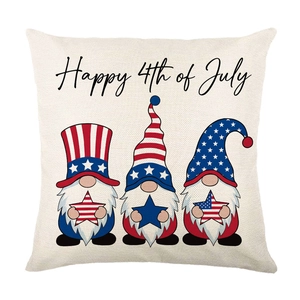 Happy 4th of July Independence Day pillow cover featuring patriotic gnomes and US flag theme