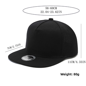 Detailed size chart for the black snapback sport cap with a 56-60cm head circumference