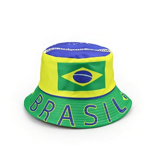 Unisex Brazil flag bucket hat with vibrant green brim and yellow canvas for outdoor sun protection