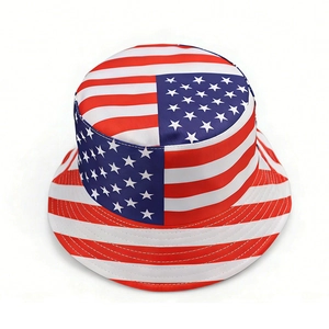 Detailed top view of bucket hat featuring American flag stars and stripes pattern design