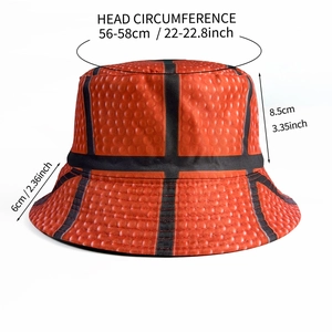 Orange basketball texture bucket hat with size measurements for sports fashion look