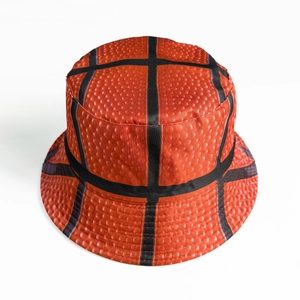 Unisex basketball pattern bucket hat featuring orange and black textured athletic design