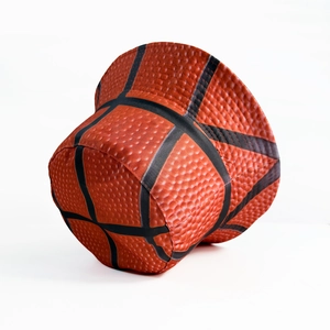 Reversible orange basketball pattern bucket hat with textured finish and black seam lines