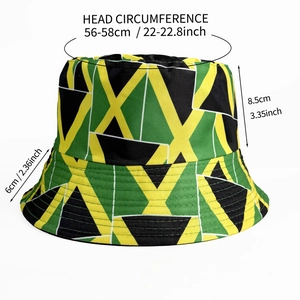 Jamaica flag reversible bucket hat with 56-58cm size specifications on white background