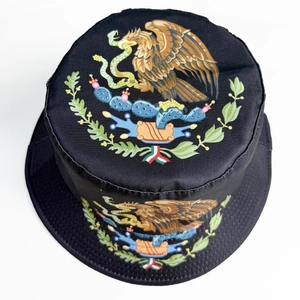 Black Mexico World Cup fisherman hat featuring eagle and snake totem flag prints
