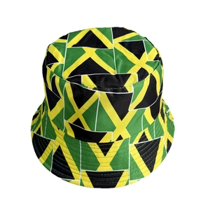 Reversible bucket hat featuring the Jamaica flag colors of green, yellow, and black design