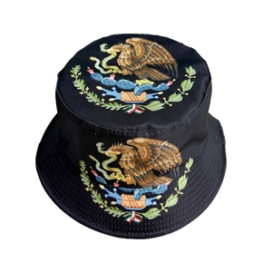 Black Mexico flag bucket hat with colorful eagle embroidery for World Cup soccer fans