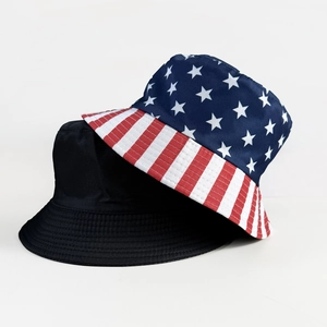 Unisex US flag stars and stripes bucket hat with solid black option for outdoor sun protection