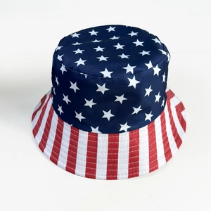 American flag bucket hat with blue star crown and red white striped brim for outdoors