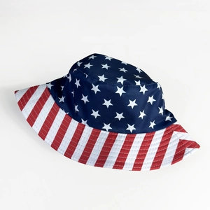 2026 World Cup bucket hat with USA flag stars and stripes pattern on plain background