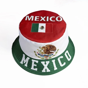 Reversible Mexico flag bucket hat featuring tri-color design with coat of arms for soccer fans