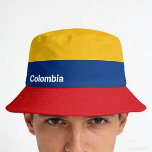 Unisex Colombia flag bucket hat with yellow blue and red stripes for soccer fans