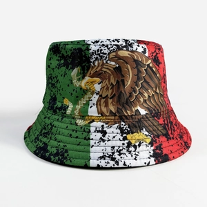 Bucket Hat Mexico Flag Eagle Emblem Splatter Print Polyester Foldable Sun Protection Outdoor Casual Unisex