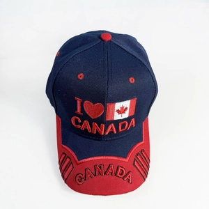 Navy and red Canada baseball cap featuring 3D I Love Canada embroidery and flag patch
