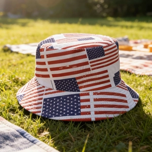 Chapeau Bob Réversible Drapeau Américain En Polyester Protection Solaire Pour Voyage De Plein Air Hommes Et Femmes